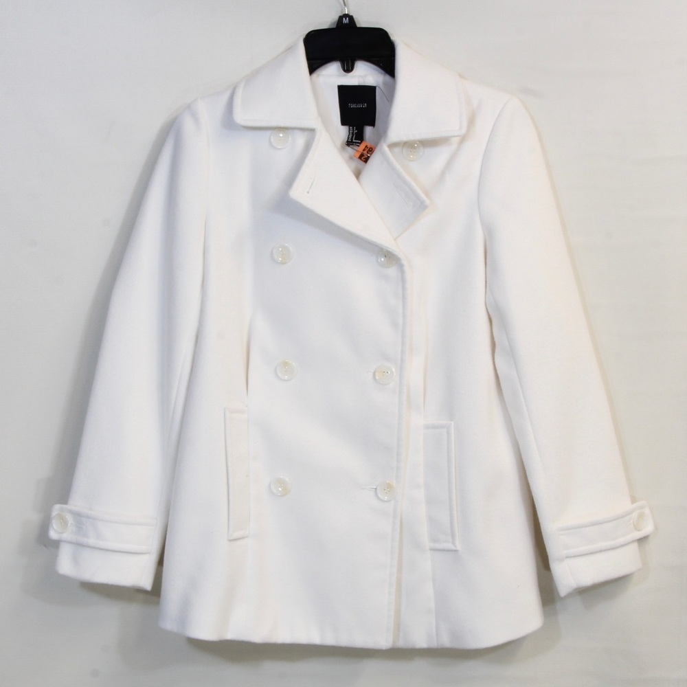 NWOT! FOREVER 21 White Double Breasted Peacoat Jacket Winter Coat Size Small